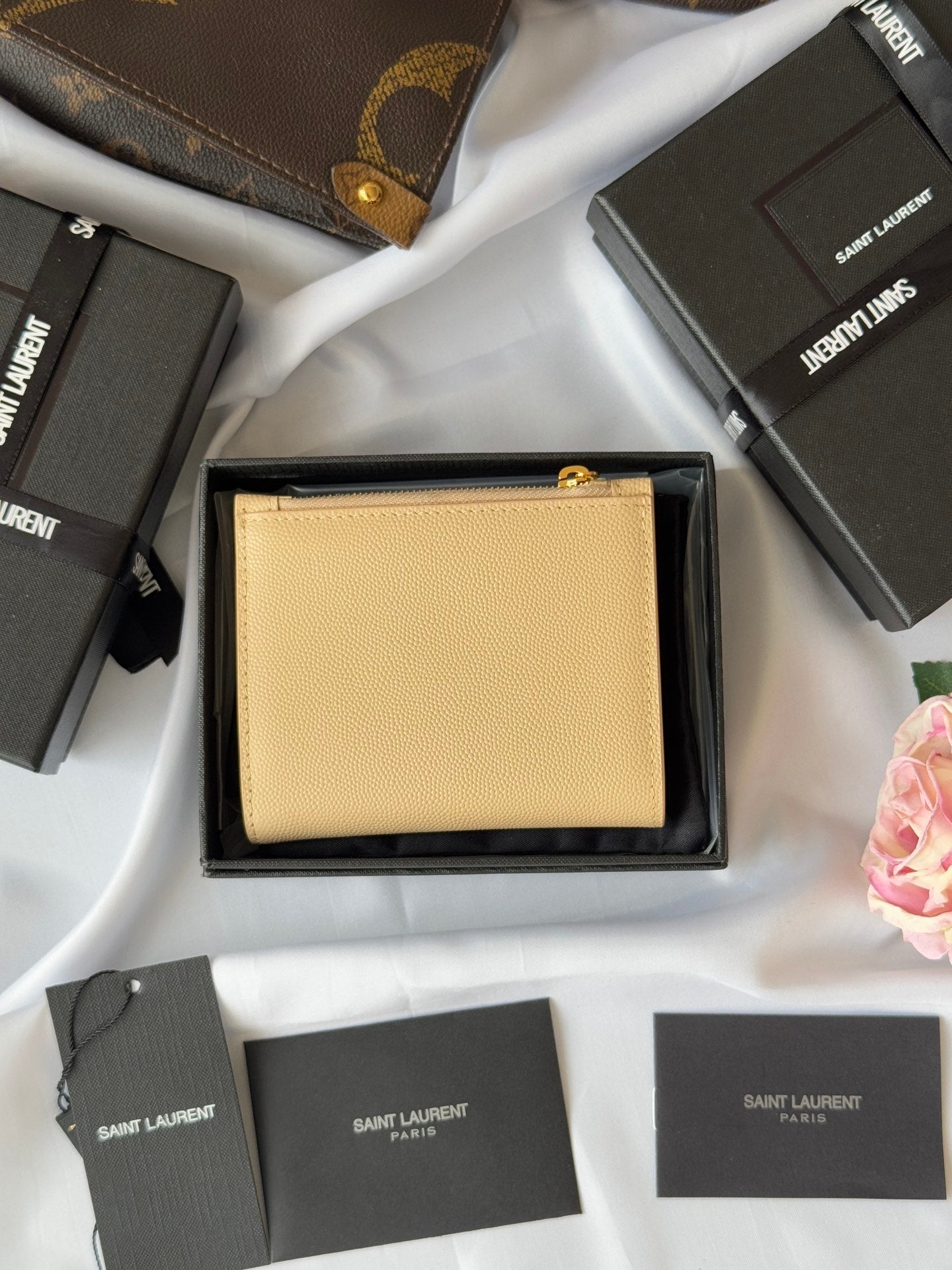 YSL Tri-fold Wallet Beige Gold Cowhide 242756 mysite