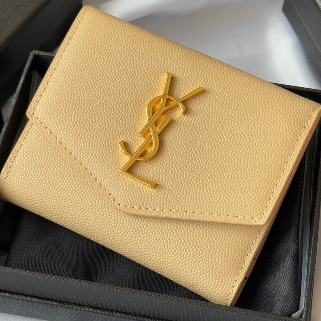 YSL Tri-fold Wallet Beige Gold Cowhide 242756 mysite