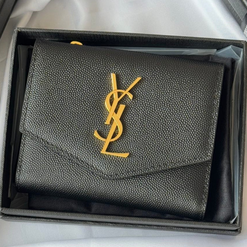 YSL Tri-fold Wallet Black Gold Cowhide 242754 mysite