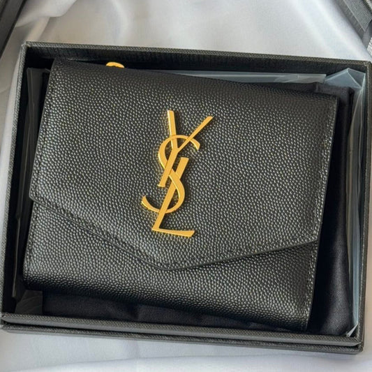 YSL Tri-fold Wallet Black Gold Cowhide 242754 mysite