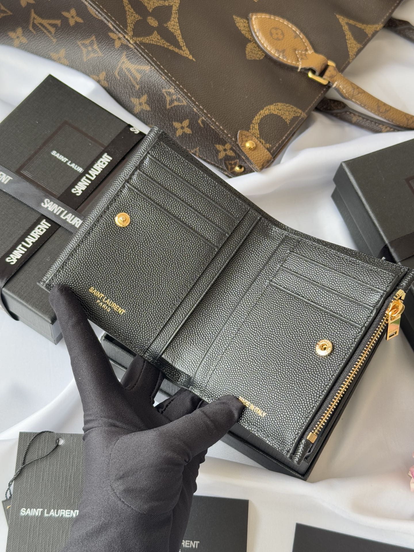 YSL Tri-fold Wallet Black Gold Cowhide 242754 mysite