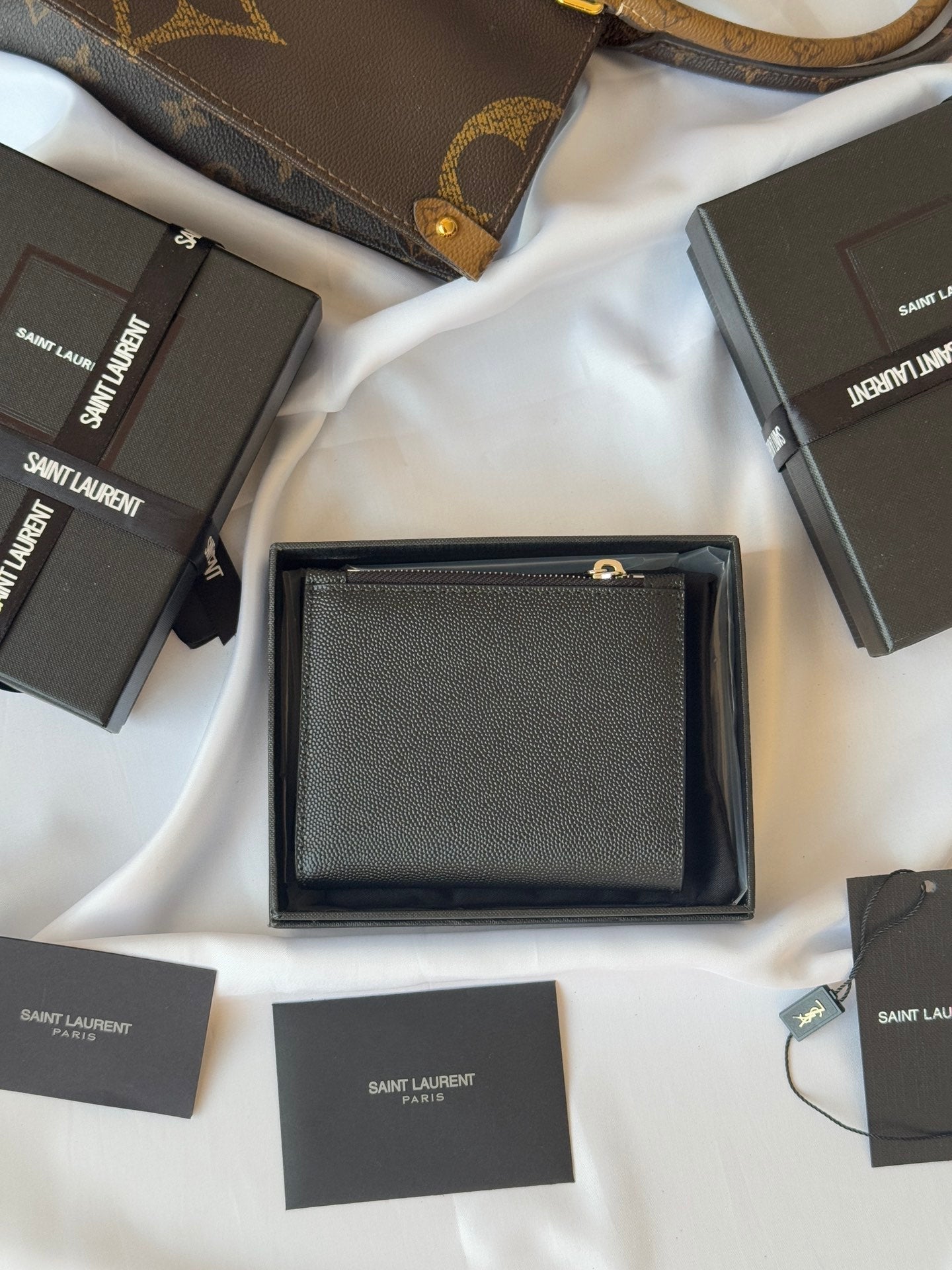 YSL Tri-fold Wallet Black Silver Cowhide 242758 mysite