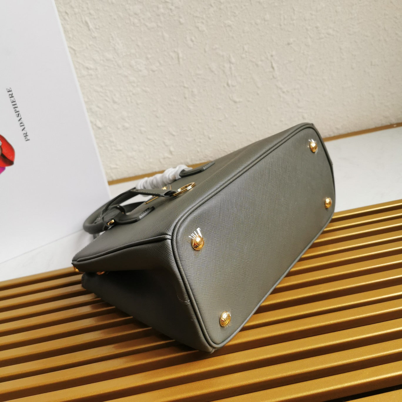 PRA GALLERIA 28 BAG IN DARK GREY SAFFIANO LEATHER mysite