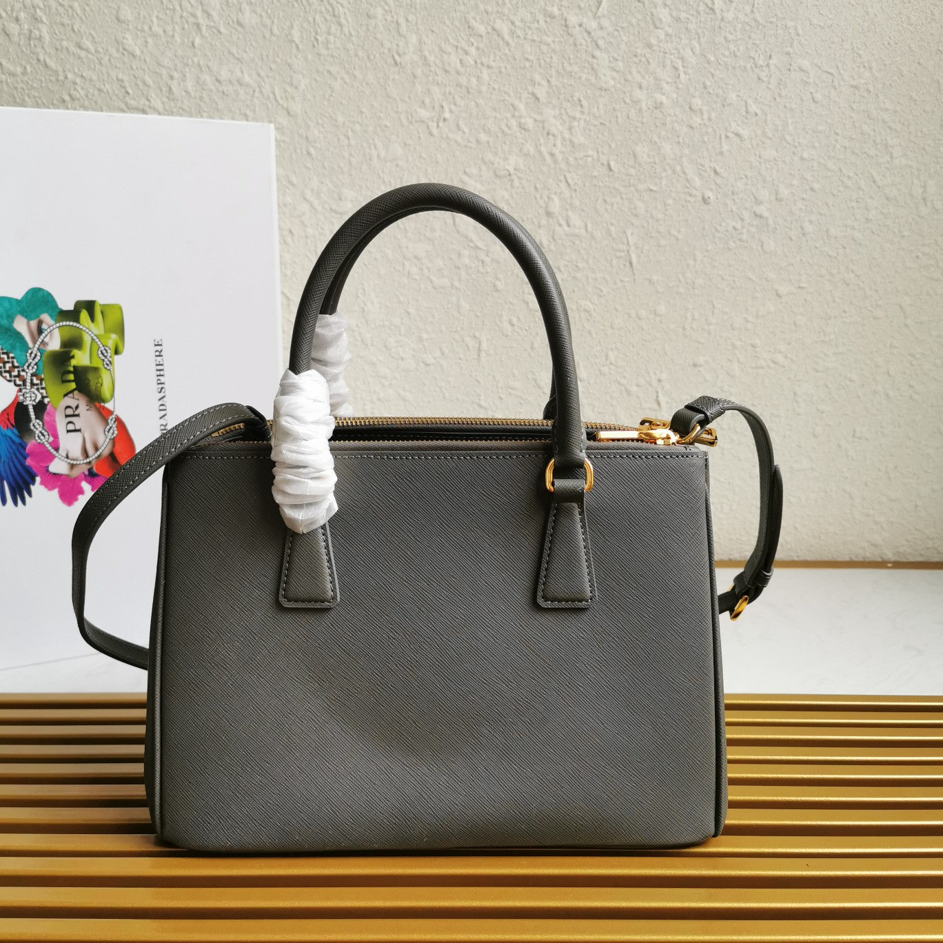 PRA GALLERIA 28 BAG IN DARK GREY SAFFIANO LEATHER mysite