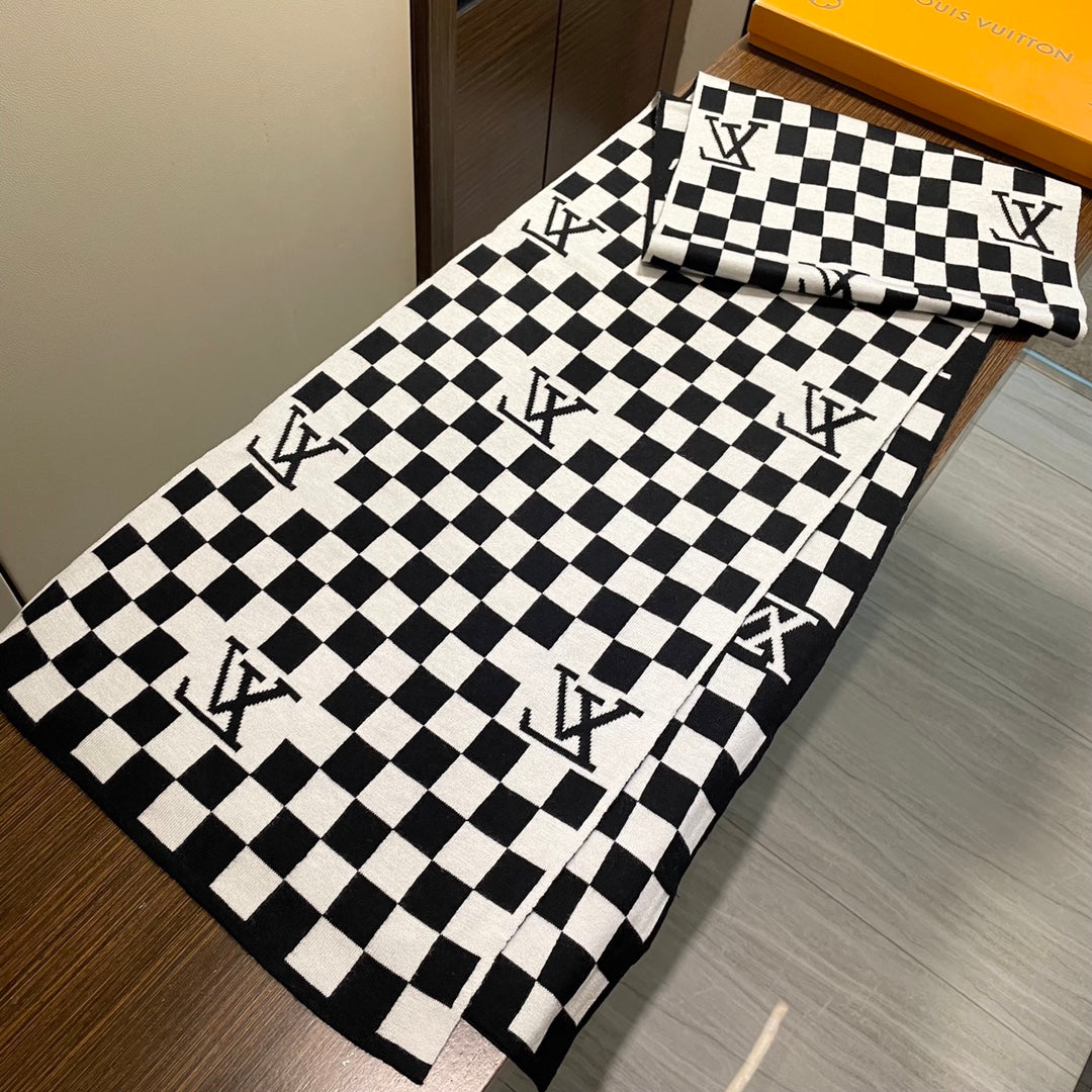 DAMIER SCARF 200 CM IN BLACK MIX WHITE CASHMERE 388193 mysite