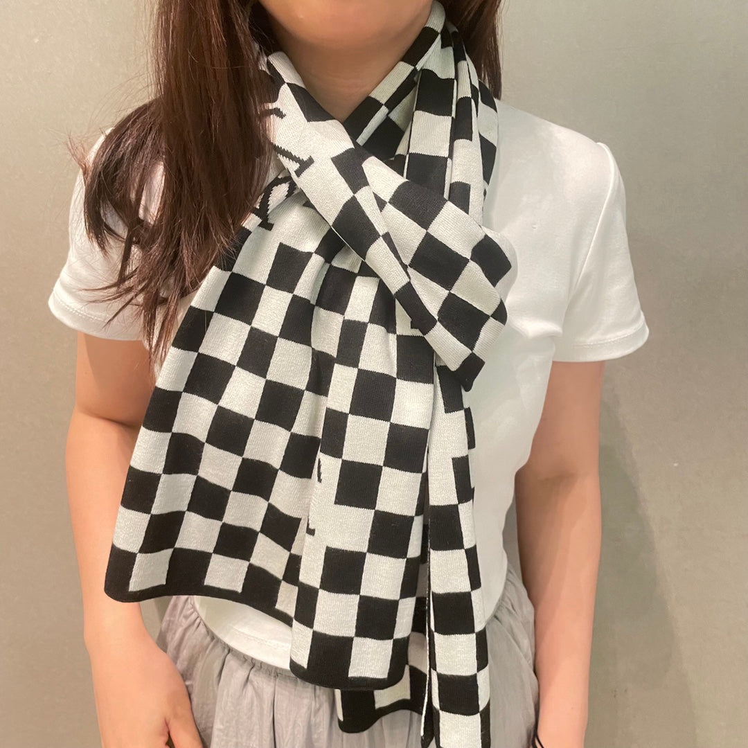 DAMIER SCARF 200 CM IN BLACK MIX WHITE CASHMERE 388193 mysite