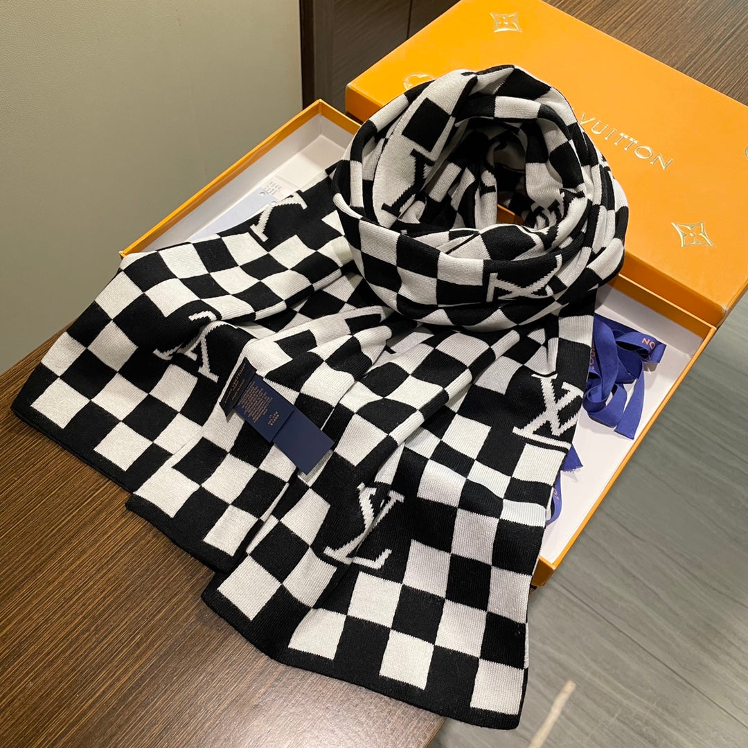 DAMIER SCARF 200 CM IN BLACK MIX WHITE CASHMERE 388193 mysite