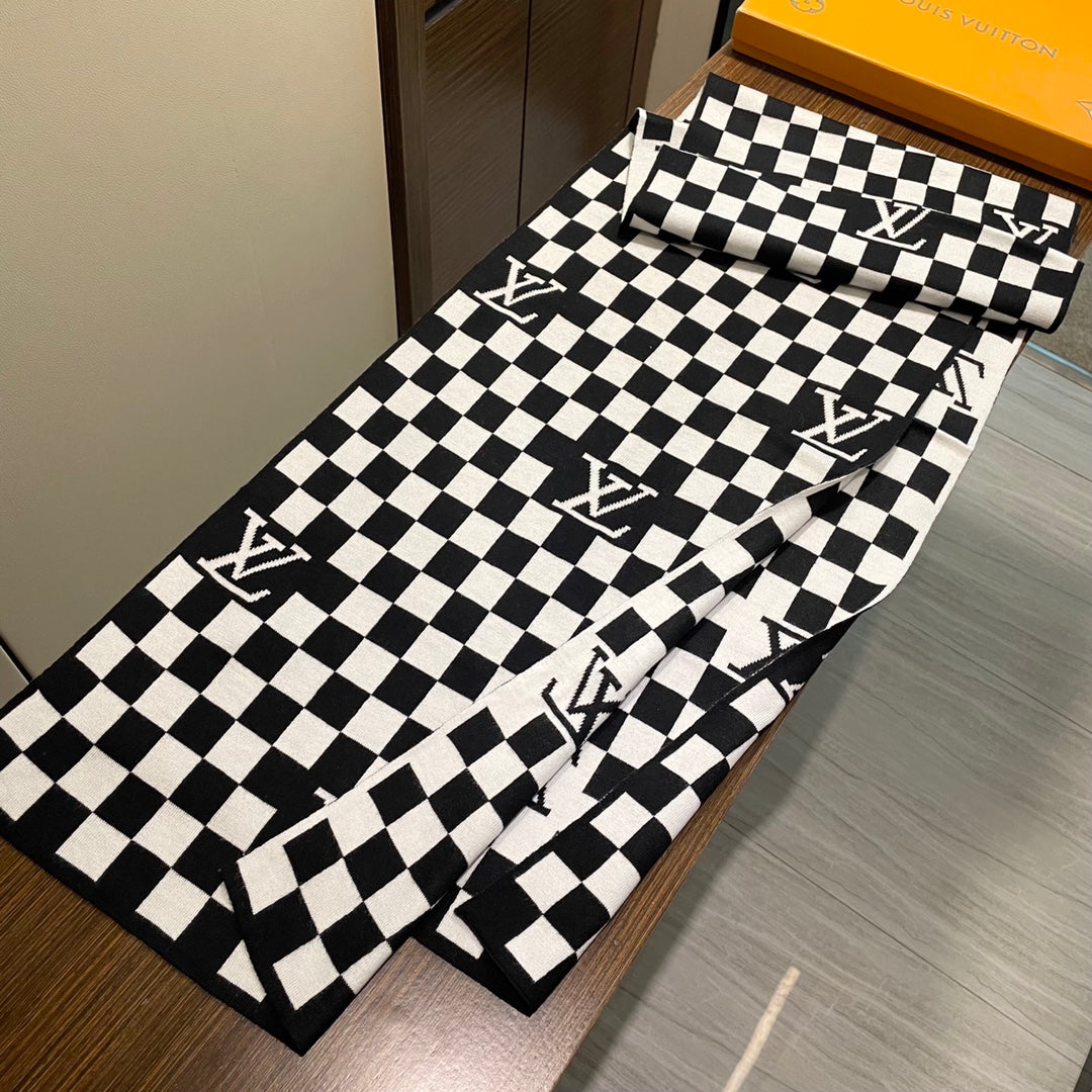 DAMIER SCARF 200 CM IN BLACK MIX WHITE CASHMERE 388193 mysite