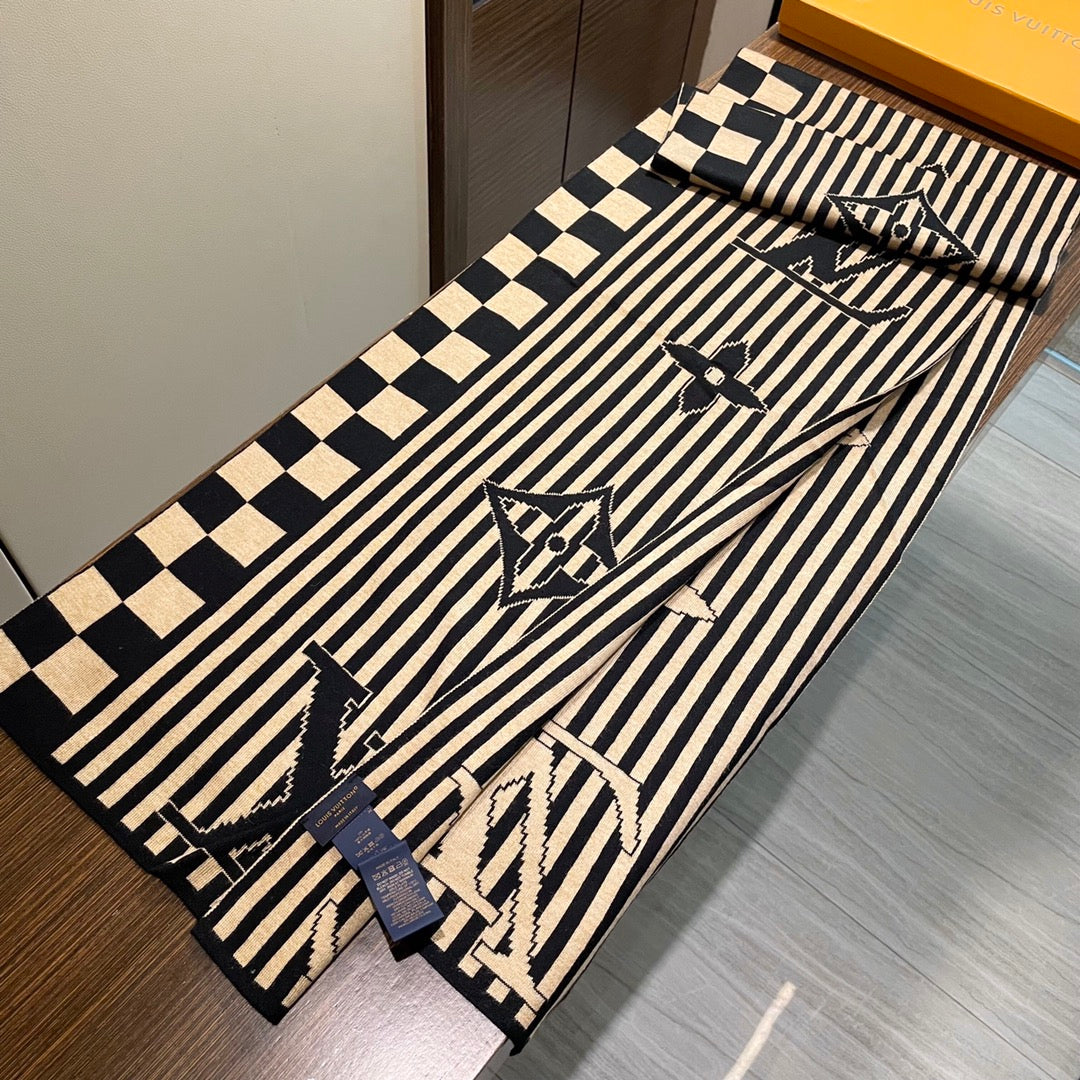 GRAPHICAL 180 CM SCARF IN TORTILLA BROWN MIX BLACK CASHMERE 388202 mysite