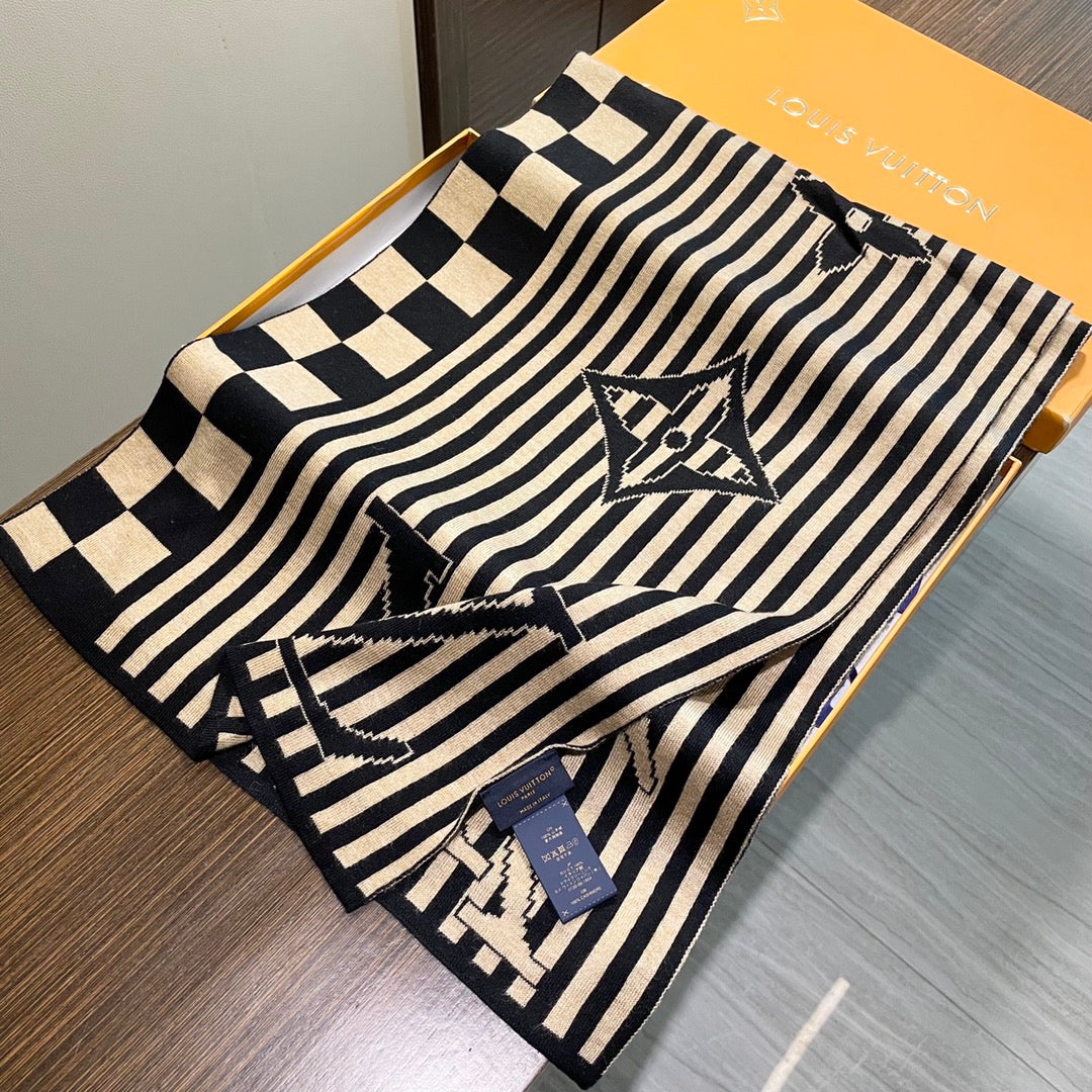 GRAPHICAL 180 CM SCARF IN TORTILLA BROWN MIX BLACK CASHMERE 388202 mysite