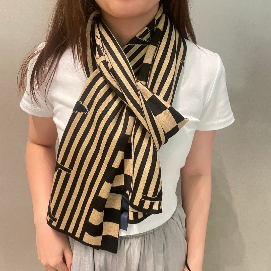 GRAPHICAL 180 CM SCARF IN TORTILLA BROWN MIX BLACK CASHMERE 388202 mysite