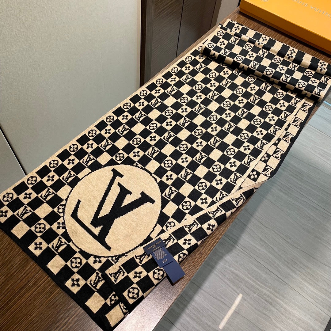 CLASSIC DAMIER SCARF 200 CM IN TORTILLA BROWN MIX BLACK CASHMERE 389749 mysite