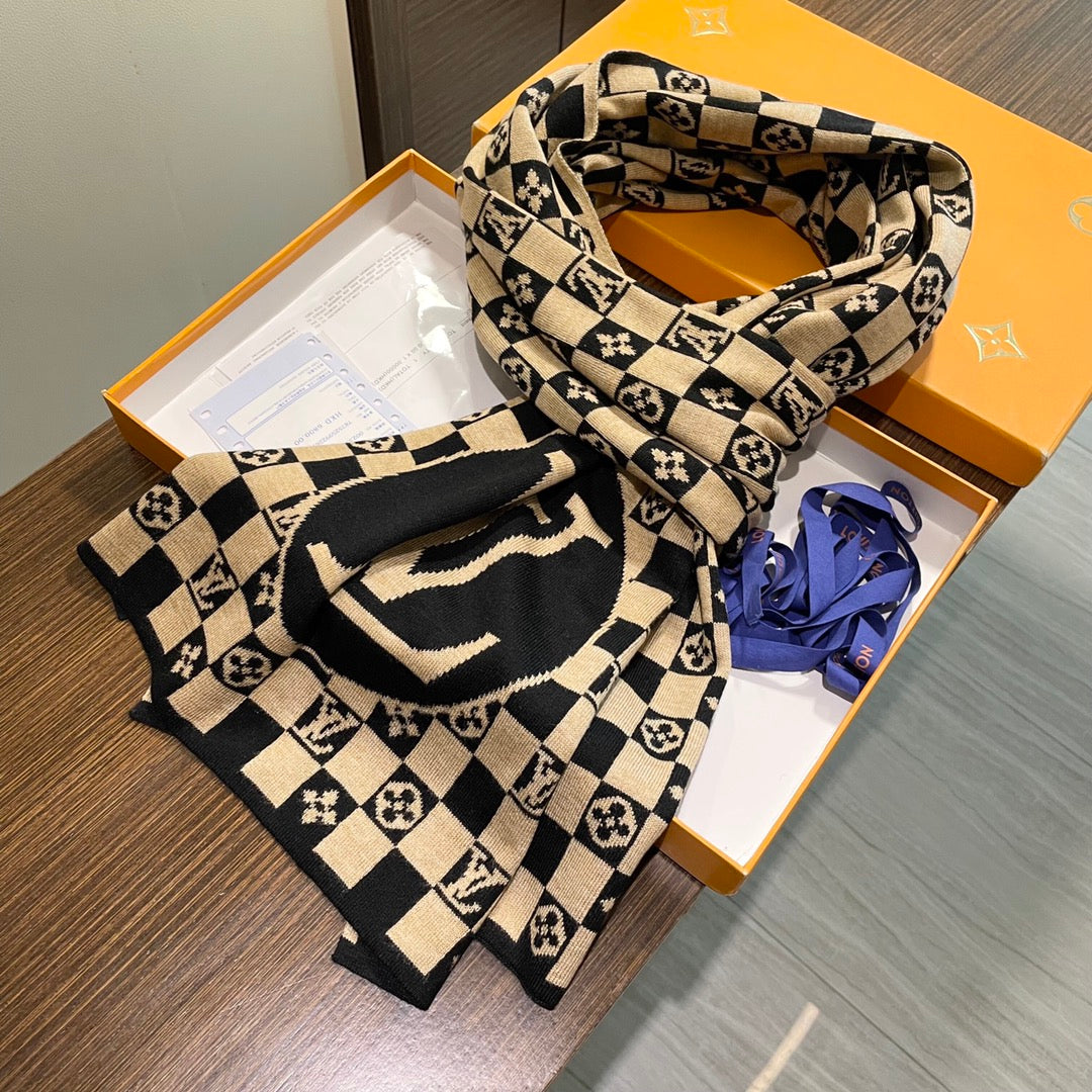 CLASSIC DAMIER SCARF 200 CM IN TORTILLA BROWN MIX BLACK CASHMERE 389749 mysite