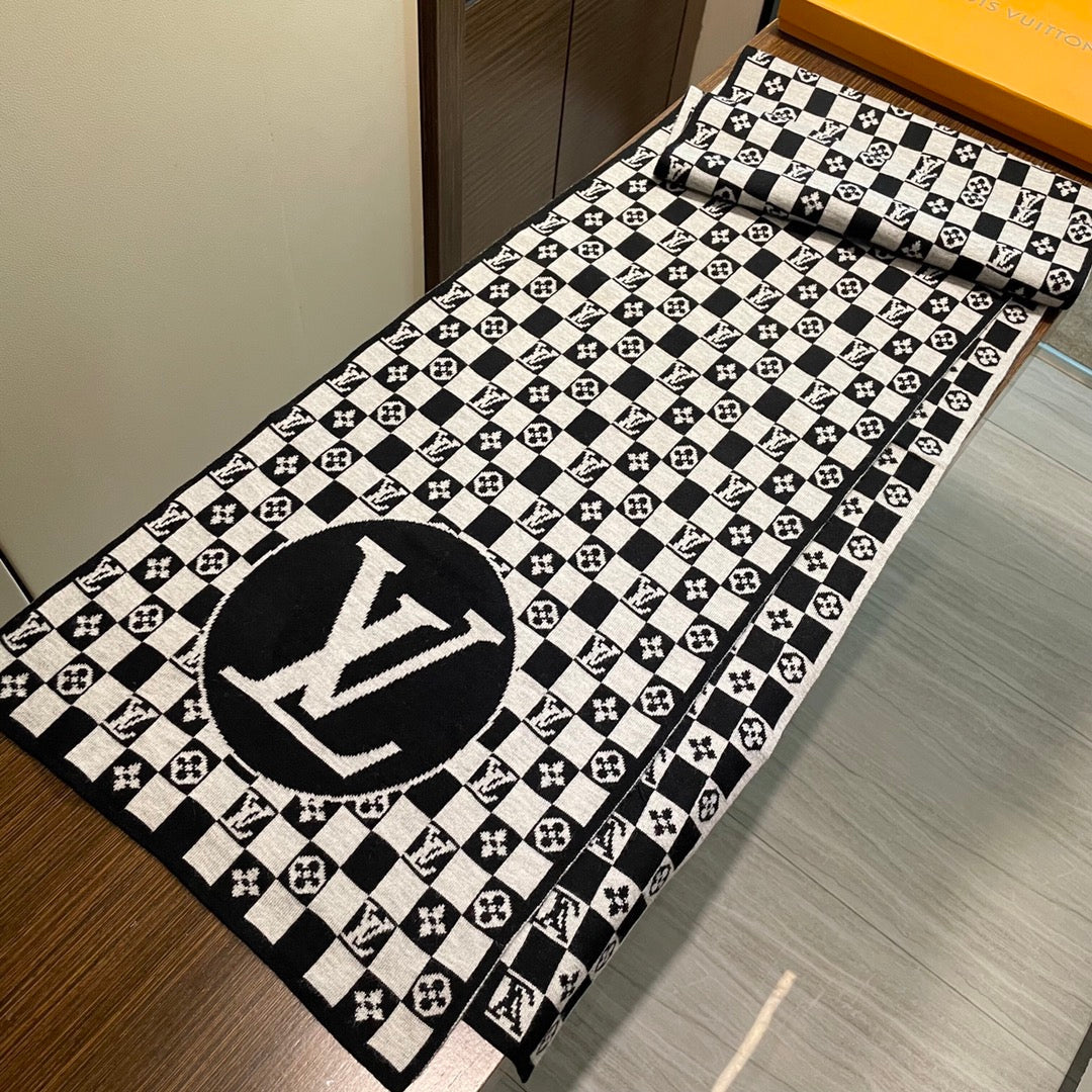 CLASSIC DAMIER SCARF 200 CM IN BLACK MIX WHITE CASHMERE 389750 mysite