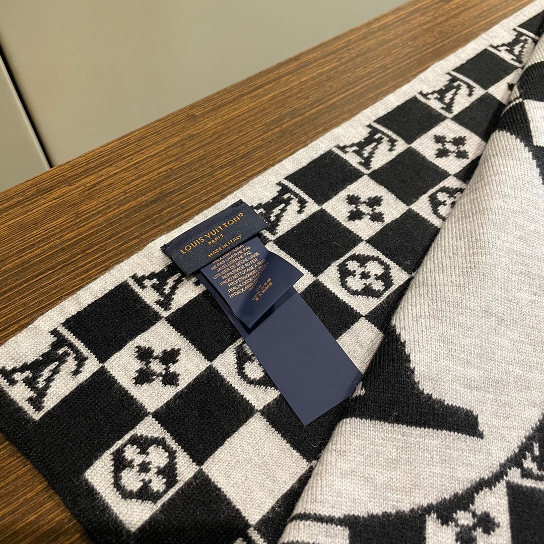 CLASSIC DAMIER SCARF 200 CM IN BLACK MIX WHITE CASHMERE 389750 mysite