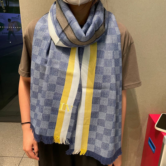 DAMIER SCARF 190 CM IN SAPPHIRE BLUE CASHMERE 391146 mysite