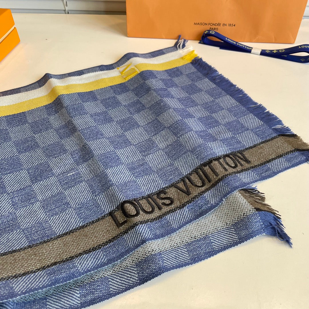 DAMIER SCARF 190 CM IN SAPPHIRE BLUE CASHMERE 391146 mysite