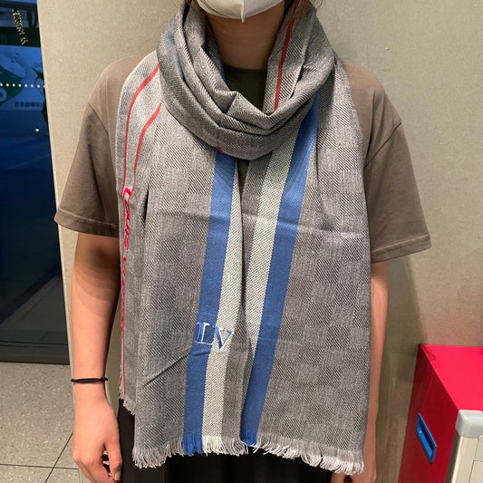 DAMIER SCARF 190 CM IN KHAKI BROWN CASHMERE 391147 mysite