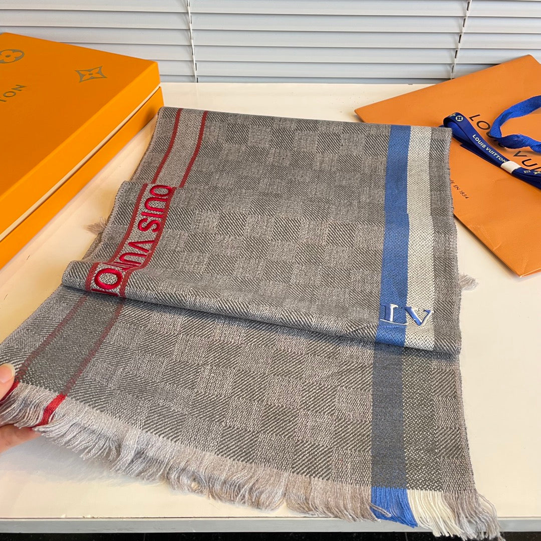 DAMIER SCARF 190 CM IN KHAKI BROWN CASHMERE 391147 mysite