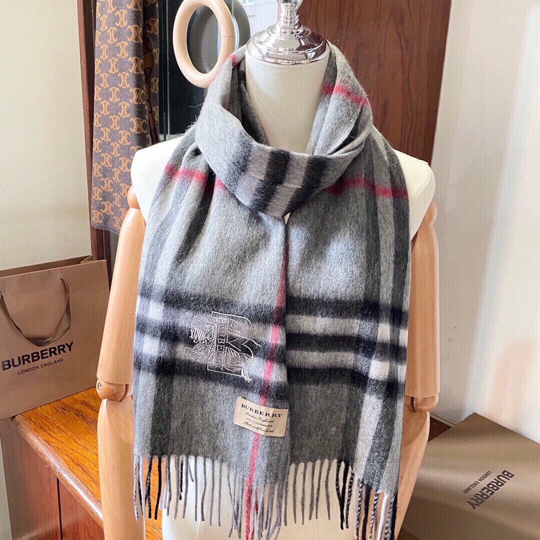 CLASSIC CHECK SCARF 180 CM IN DOVE GRAY MIX BLACK CASHMERE 394771 mysite