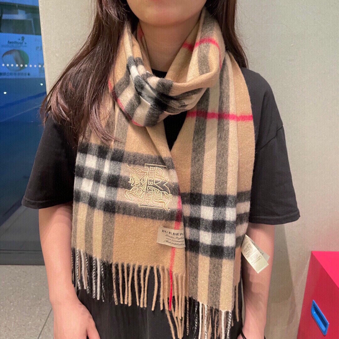 CLASSIC CHECK SCARF 180 CM IN CAMEL BROWN MIX BLACK CASHMERE  394772 mysite