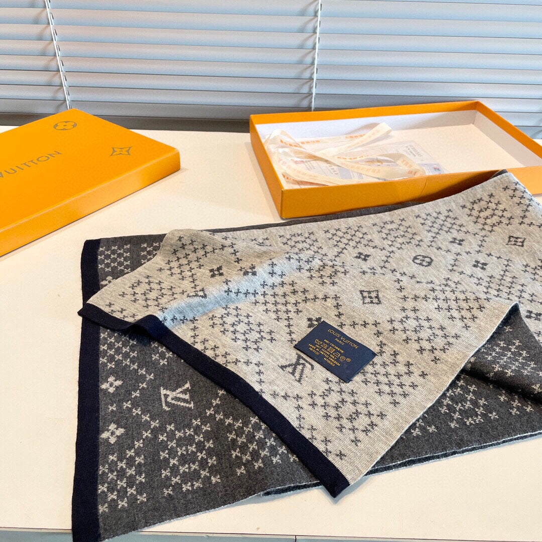 SCARF 180 CM IN SHADOW GRAY MONOGRAM CASHMERE 398517 mysite