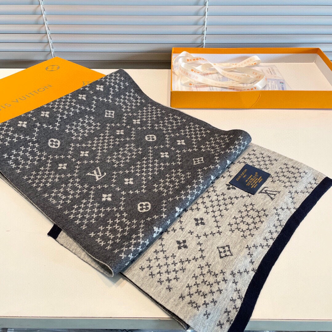 SCARF 180 CM IN SHADOW GRAY MONOGRAM CASHMERE 398517 mysite