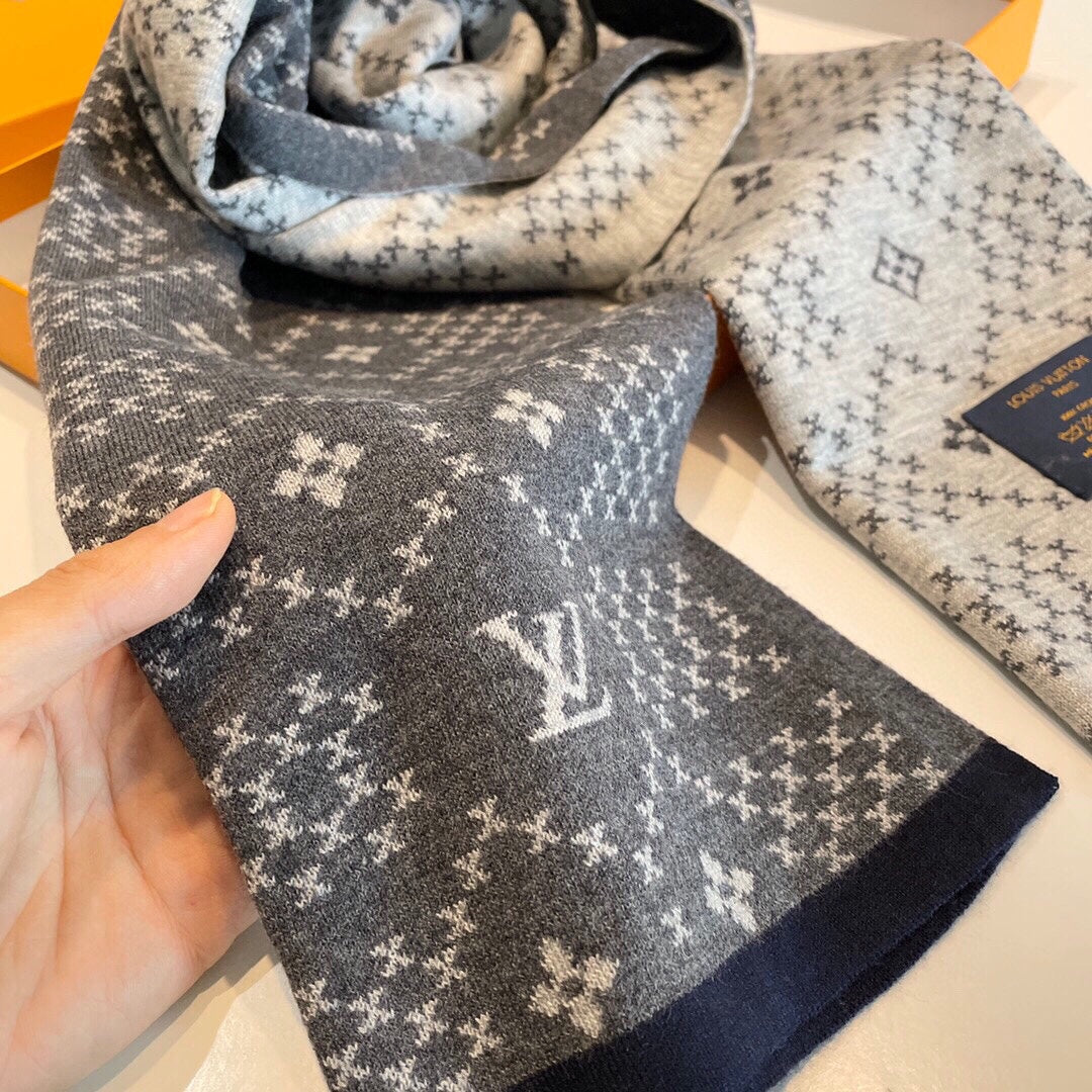 SCARF 180 CM IN SHADOW GRAY MONOGRAM CASHMERE 398517 mysite