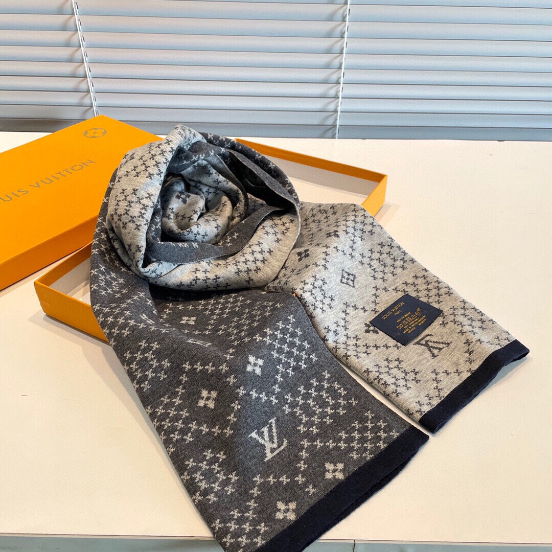 SCARF 180 CM IN SHADOW GRAY MONOGRAM CASHMERE 398517 mysite