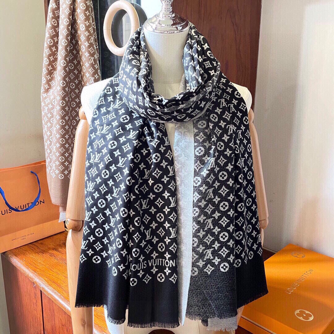 SCARF 200 CM IN BLACK MIX WHITE CASHMERE 398523 mysite