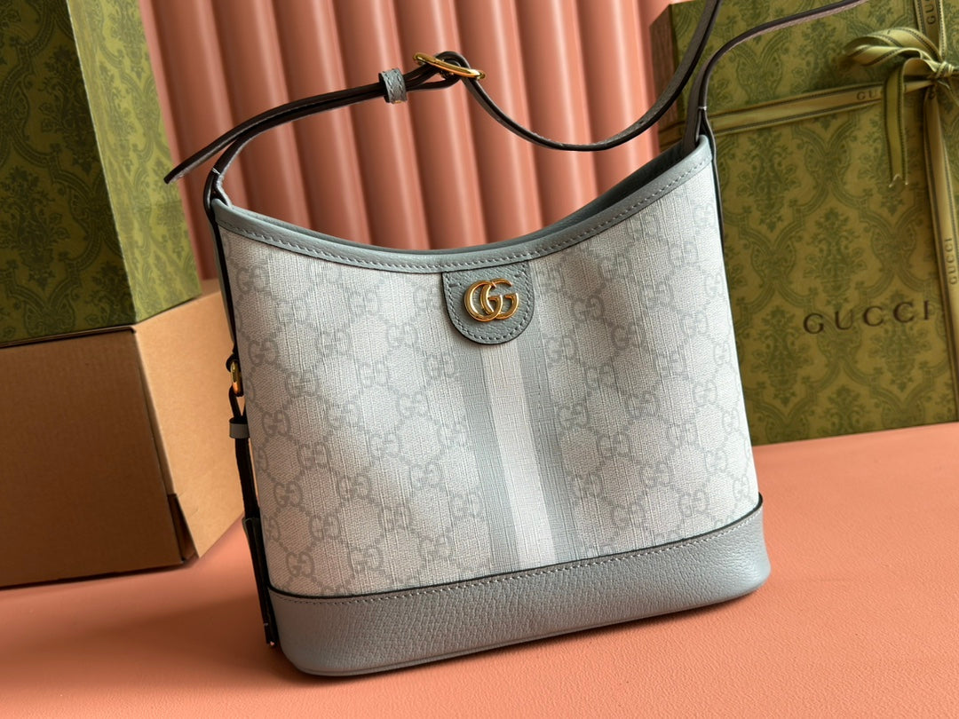 Gucci Ophidia 23cm Bag Gray Blue Canvas Leather 239917 mysite