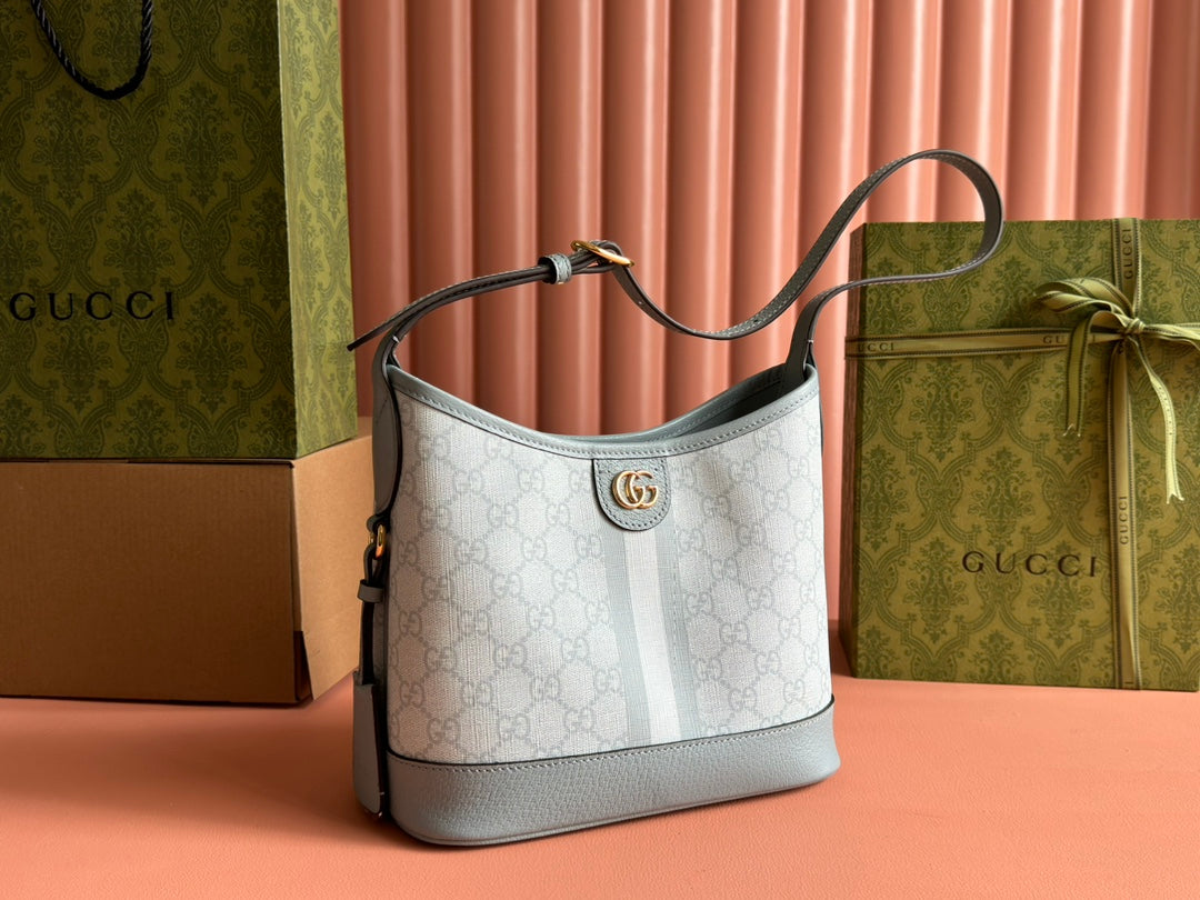 Gucci Ophidia 23cm Bag Gray Blue Canvas Leather 239917 mysite