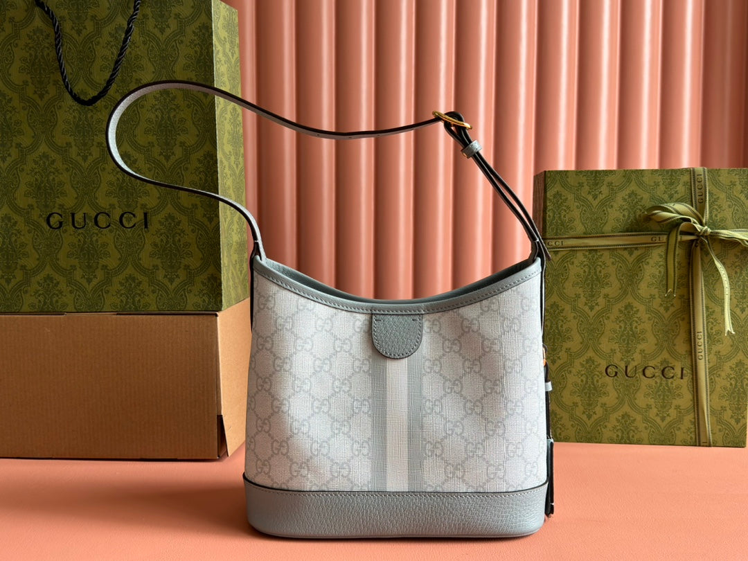 Gucci Ophidia 23cm Bag Gray Blue Canvas Leather 239917 mysite