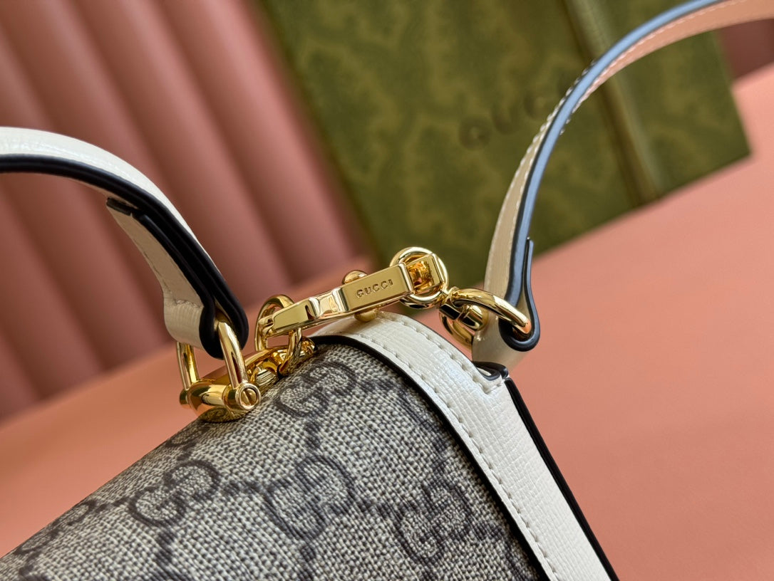 Gucci Horsebit Bag Ebony Mix White Leather 239813 mysite