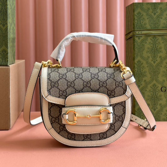 Gucci Horsebit Bag Ebony Mix White Leather 239813 mysite