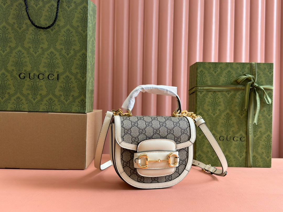 Gucci Horsebit Bag Ebony Mix White Leather 239813 mysite