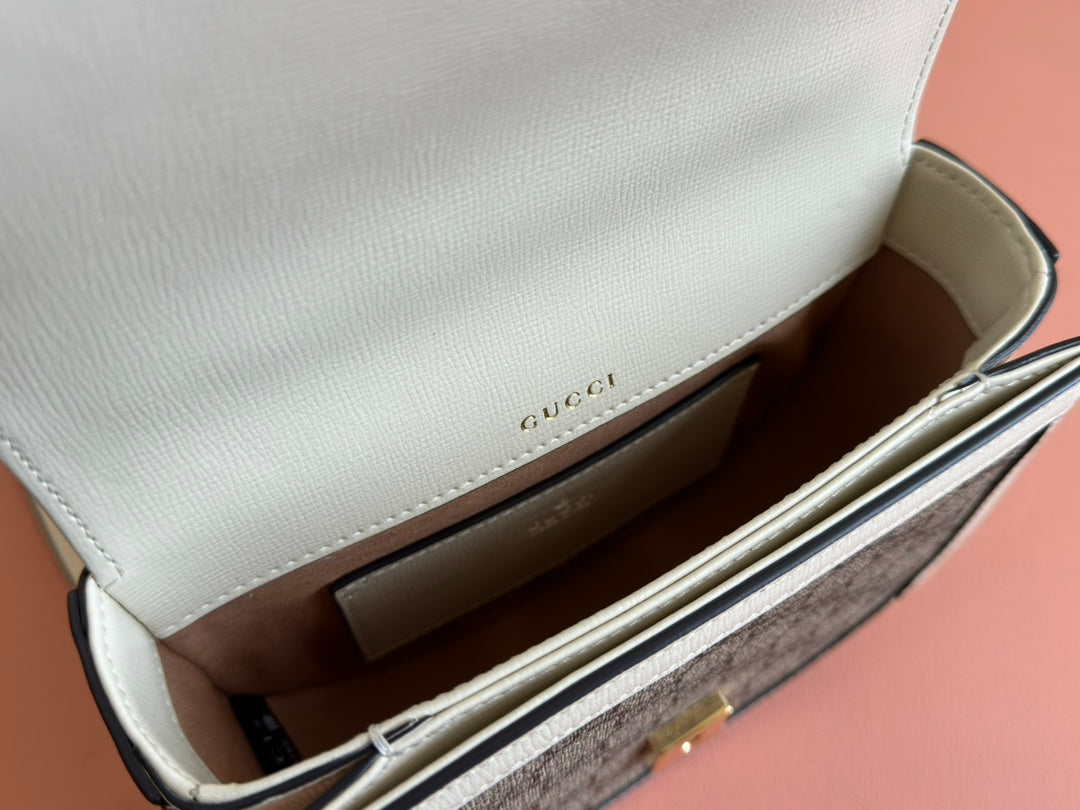 Gucci Horsebit Bag Ebony Mix White Leather 239813 mysite