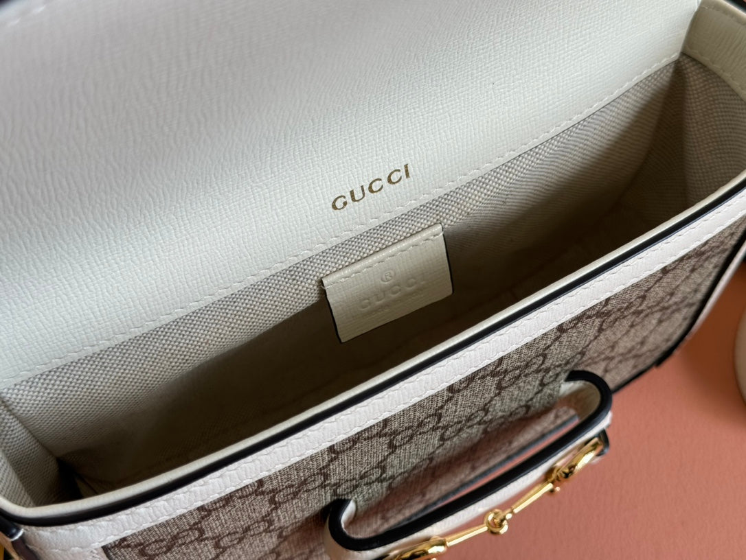 Gucci Horsebit Bag Ebony mix White Leather Canvas 244256 mysite