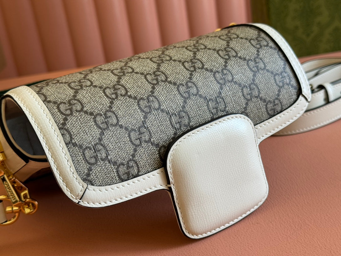 Gucci Horsebit Bag Ebony mix White Leather Canvas 244256 mysite