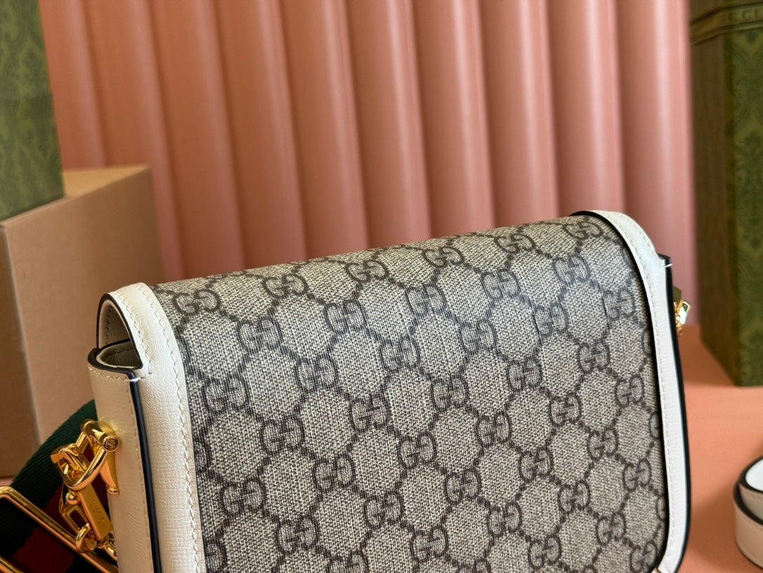 Gucci Horsebit Bag Ebony mix White Leather Canvas 244256 mysite