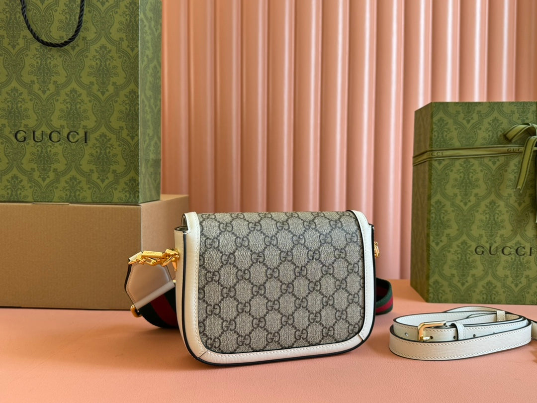 Gucci Horsebit Bag Ebony mix White Leather Canvas 244256 mysite