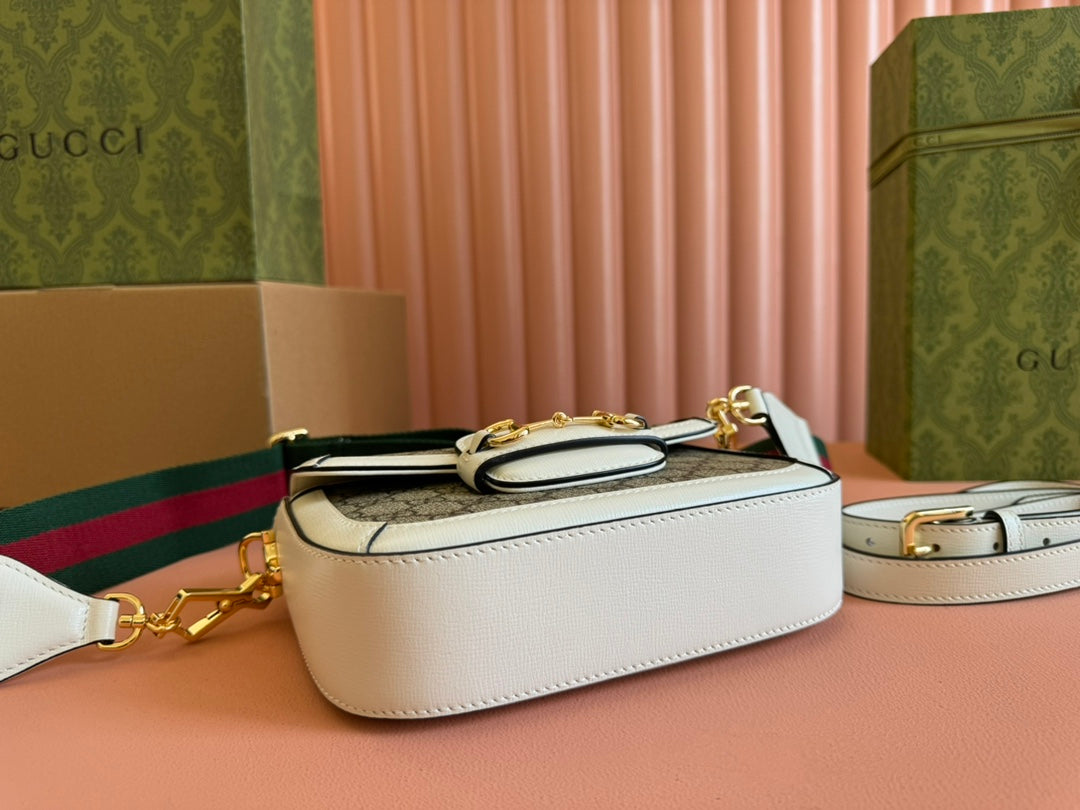 Gucci Horsebit Bag Ebony mix White Leather Canvas 244256 mysite