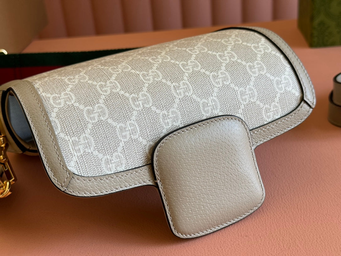 Gucci Horsebit 20.5 Bag Beige mix White Leather Canvas 244257 mysite