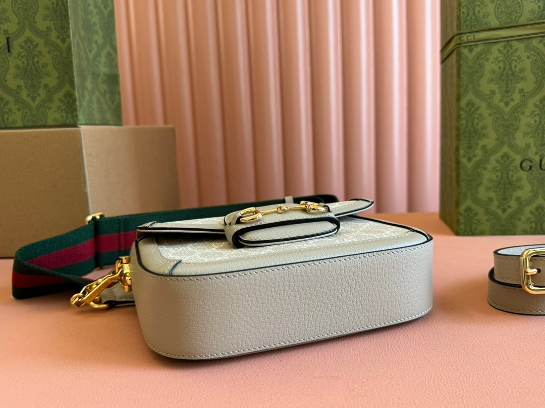 Gucci Horsebit 20.5 Bag Beige mix White Leather Canvas 244257 mysite