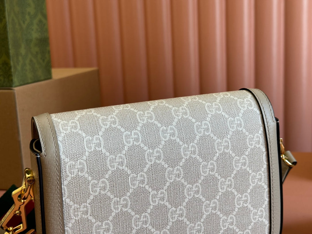 Gucci Horsebit 20.5 Bag Beige mix White Leather Canvas 244257 mysite