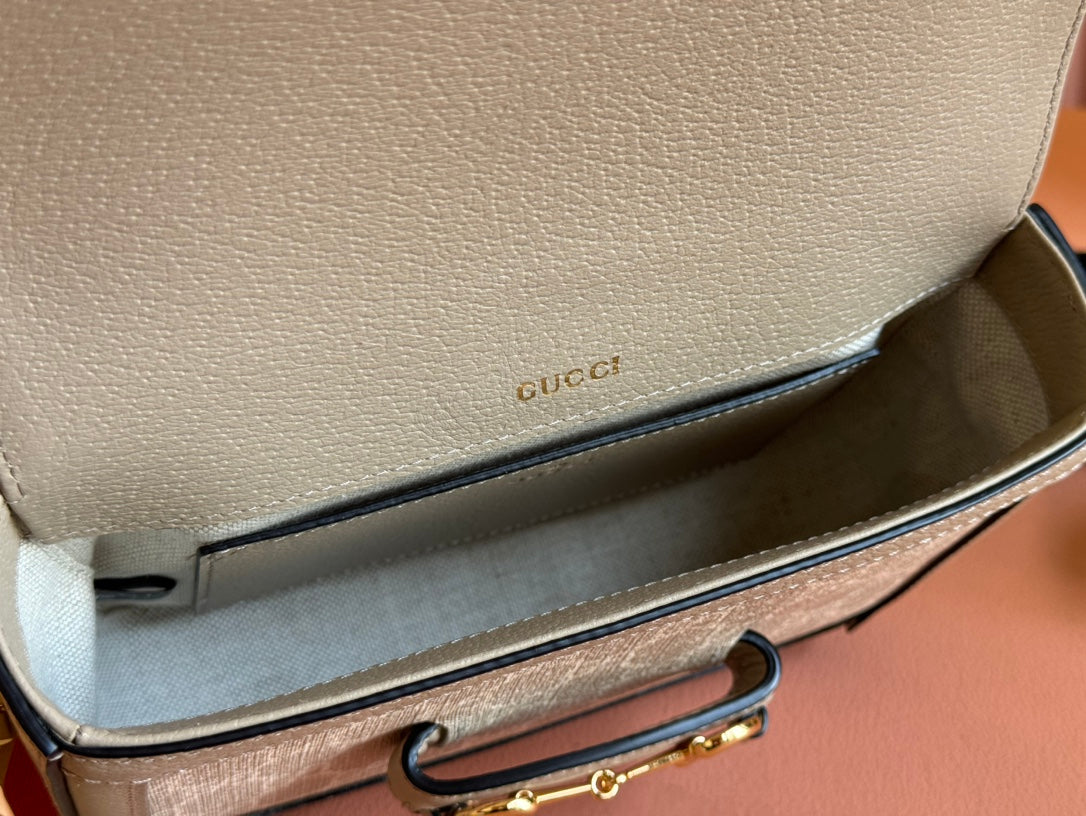 Gucci Horsebit 20.5 Bag Beige mix White Leather Canvas 244257 mysite