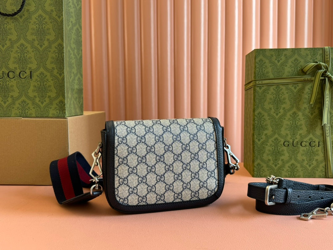 Gucci Horsebit Bag Ebony Blue Black Leather Canvas 244258 mysite