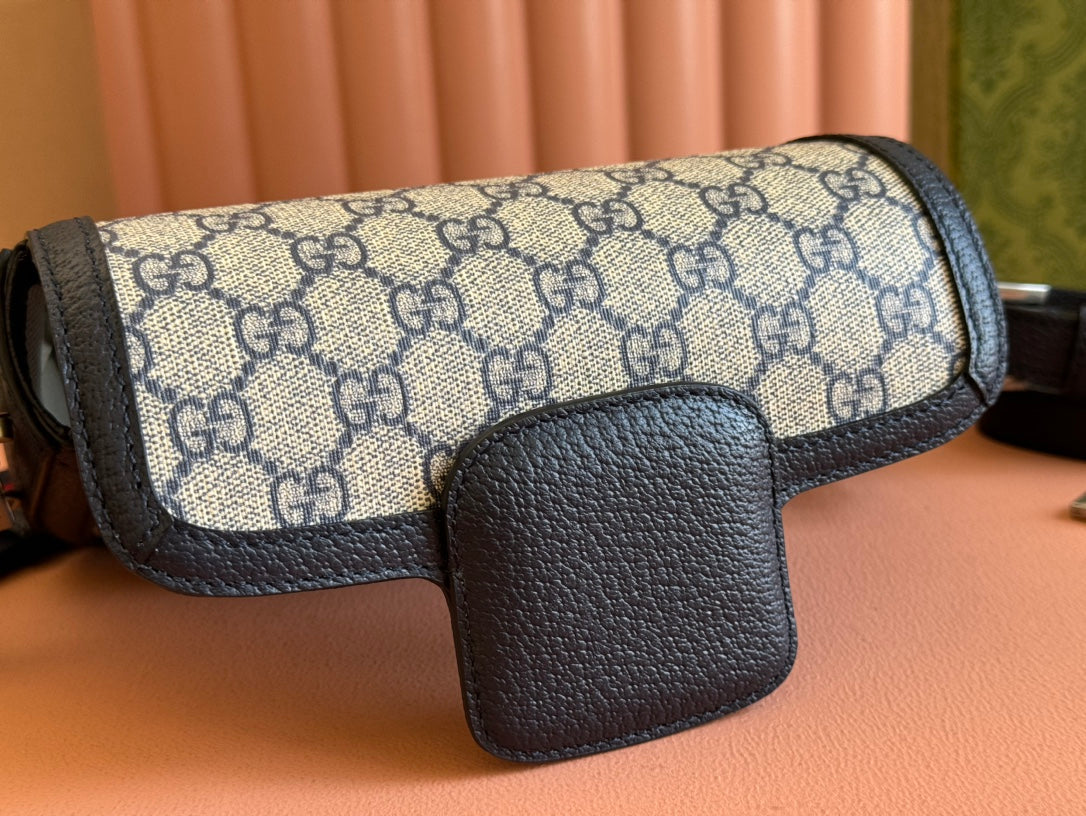 Gucci Horsebit Bag Ebony Blue Black Leather Canvas 244258 mysite