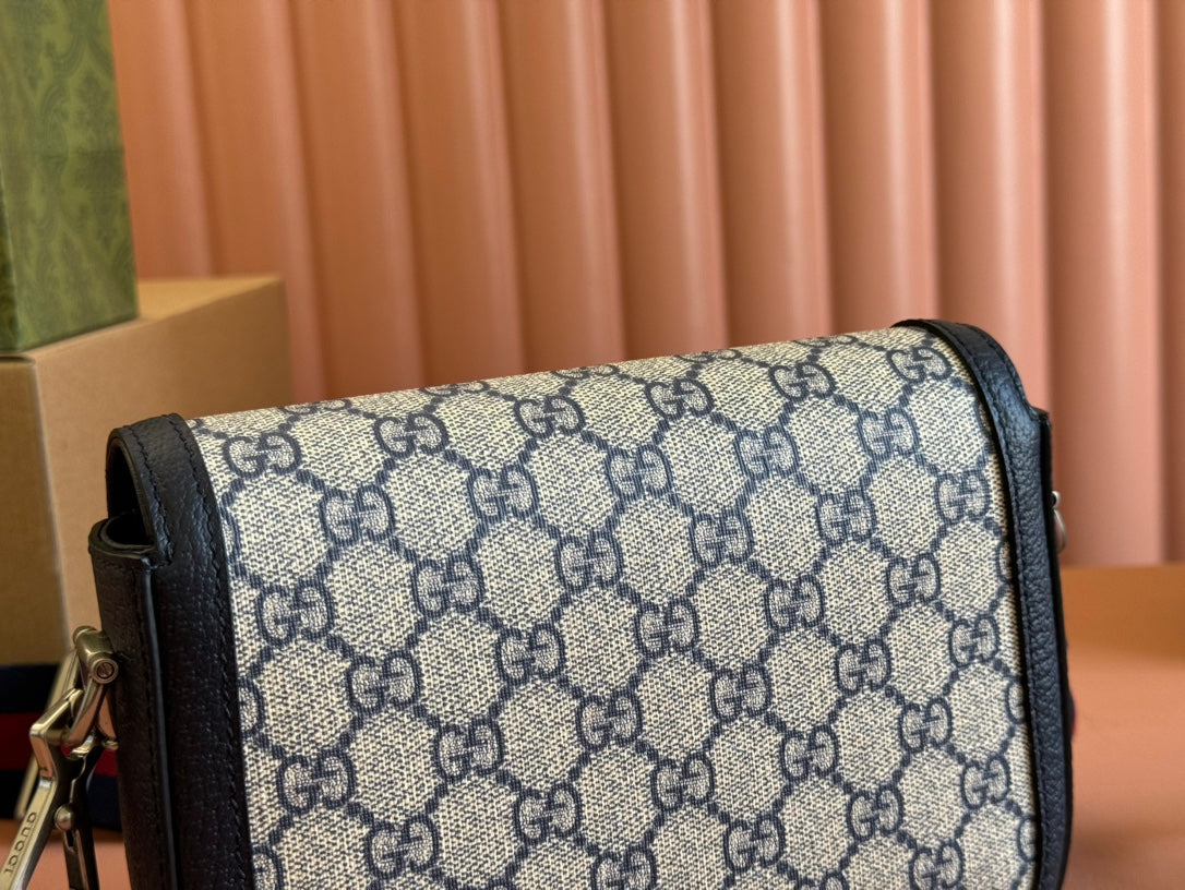 Gucci Horsebit Bag Ebony Blue Black Leather Canvas 244258 mysite