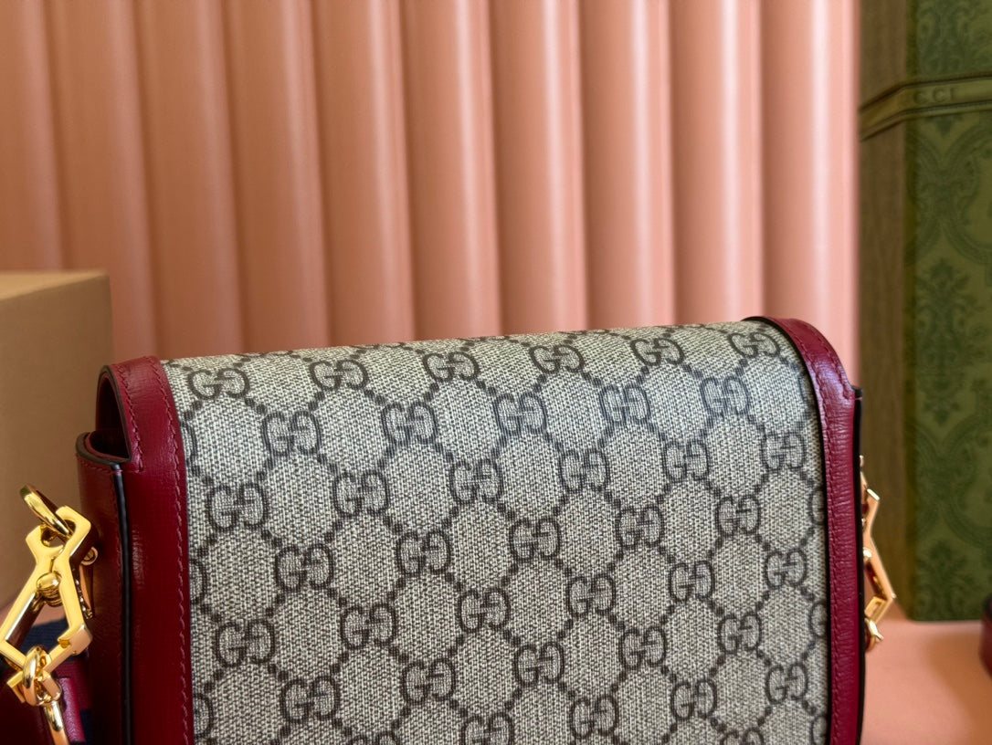 Gucci Horsebit Bag Ebony mix Rosso Ancora Red Leather Canvas 244259 mysite